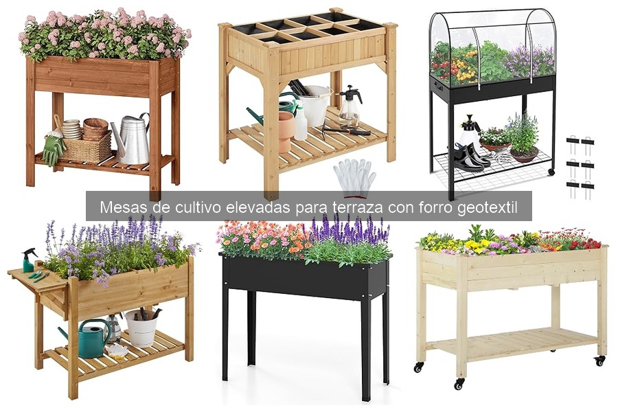 Mesas de cultivo elevadas con forro geotextil para terrazas